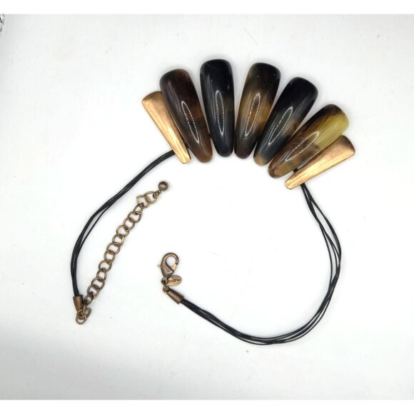 Chico’s Statement Necklace Resin Horn Drops Bronze Cord Tribal Boho - Picture 5 of 6